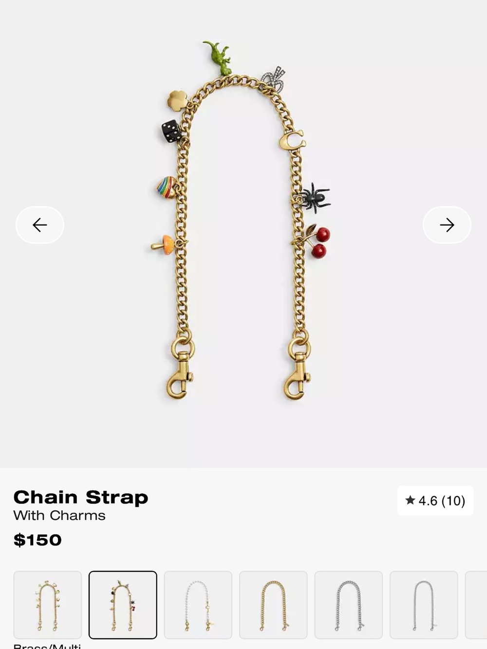 Coach Gold Chain Strap with Charms